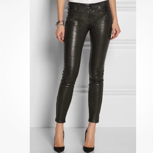 J Brand Pants - J Brand L8001 Women’s Mid-Rise Legging in Stretch Lamb Leather Black Gray 27
